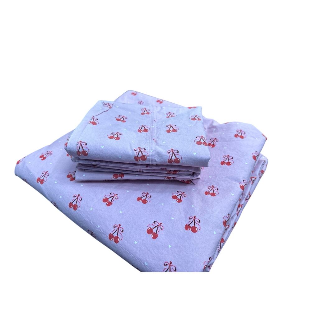Papyrus Pink Cherry Full  Size Flat Sheet And 2 Standard Pillow Cases